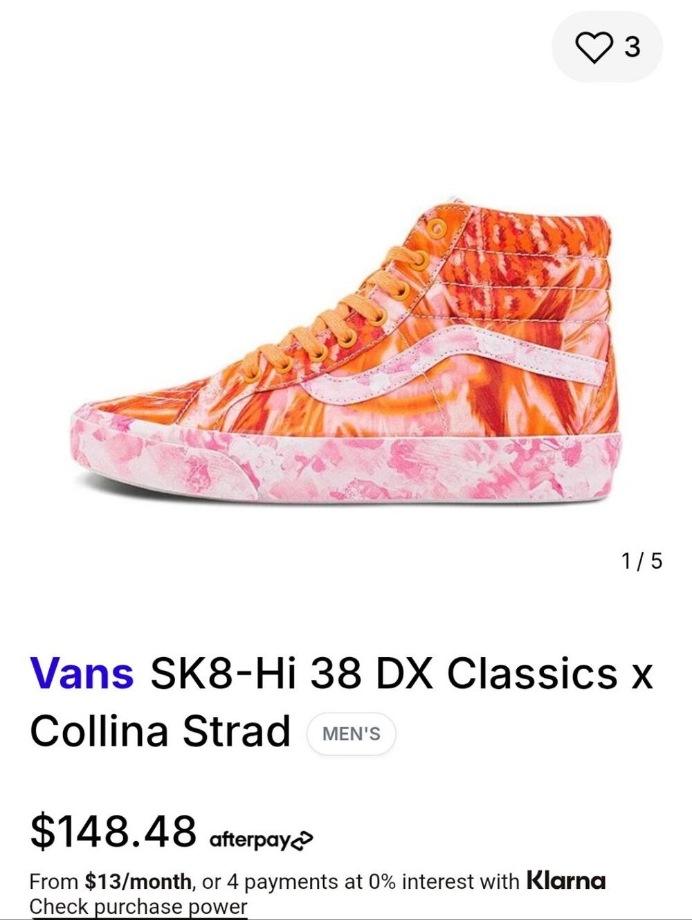Vans Collina Strada SK8-Hi Orange and Pink Tie-Dye High-Tops Unisex M7 Or W8.5 - Picture 13 of 13